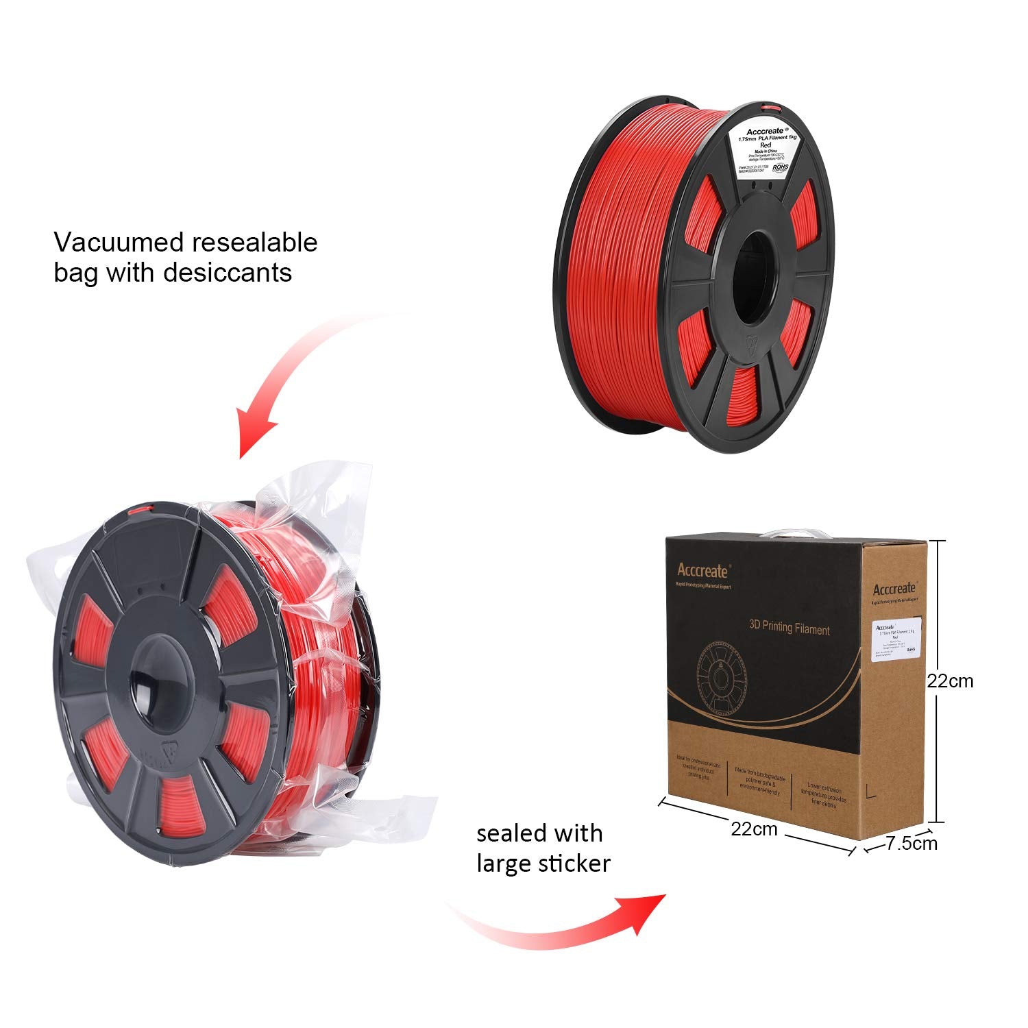 ACCCREATE 1.75mm PLA 3D Printer Filament 7Colors Choose 1kg